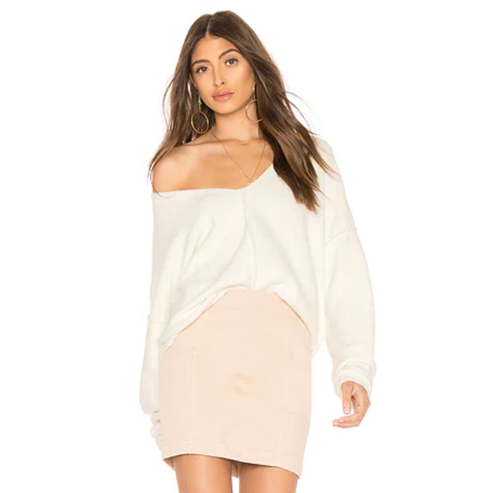 FREE PEOPLE White Take Me Places Oversized Terry Cloth Boho Fall Sweater Small